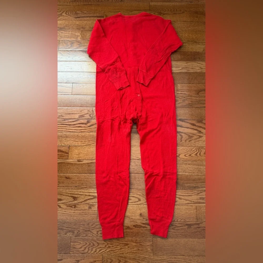 VTG-L.L. Bean wool blend union suit long John red Made in USA 🇺🇸 Sz L